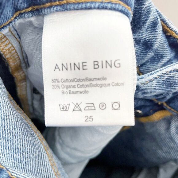 Anine Bing Sonya High Rise Raw Hem Jeans Straight Leg Med Wash Blue Size 25 - Picture 7 of 7